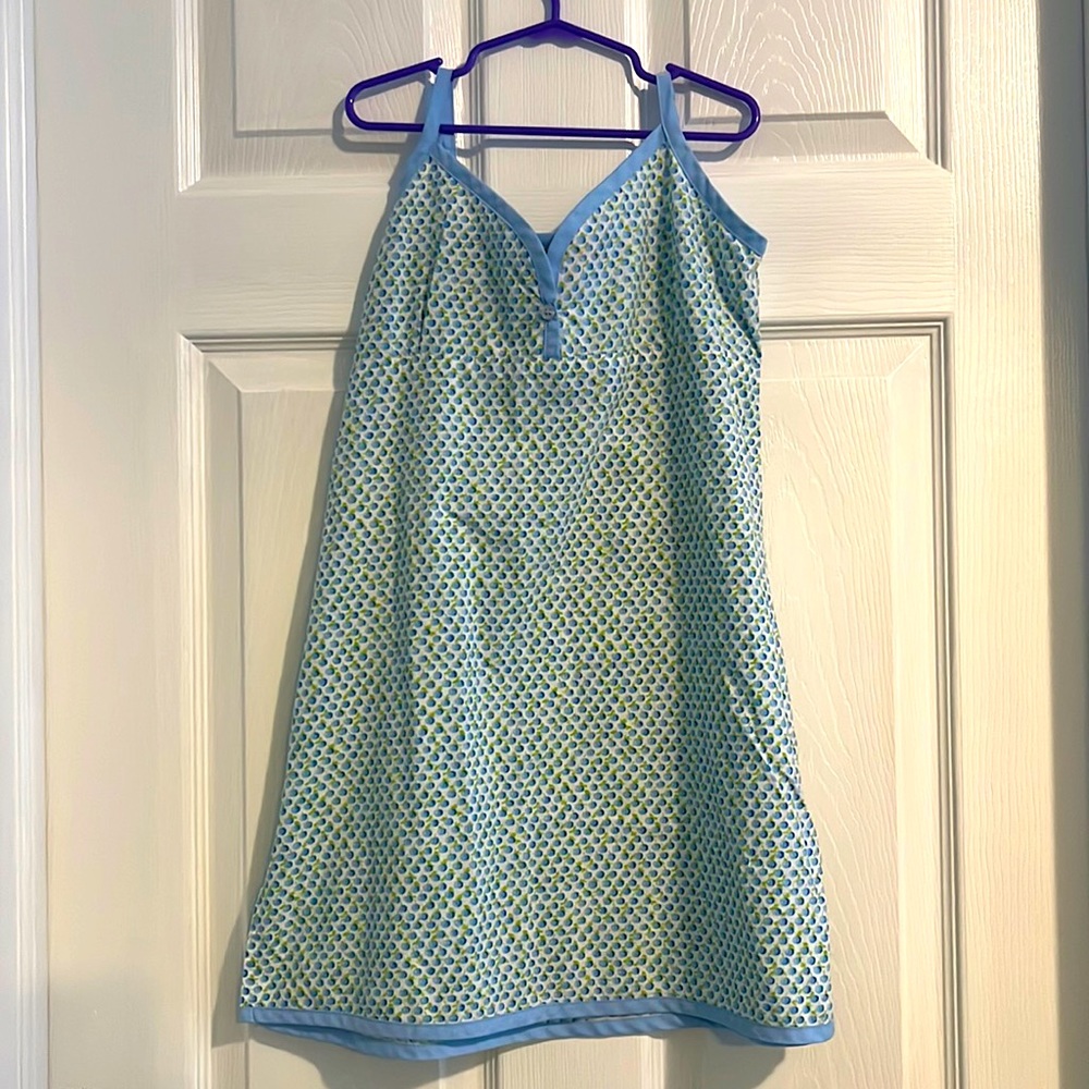 Jeanine Johnsen girls adjustable strap dress blue, green, and white size 7